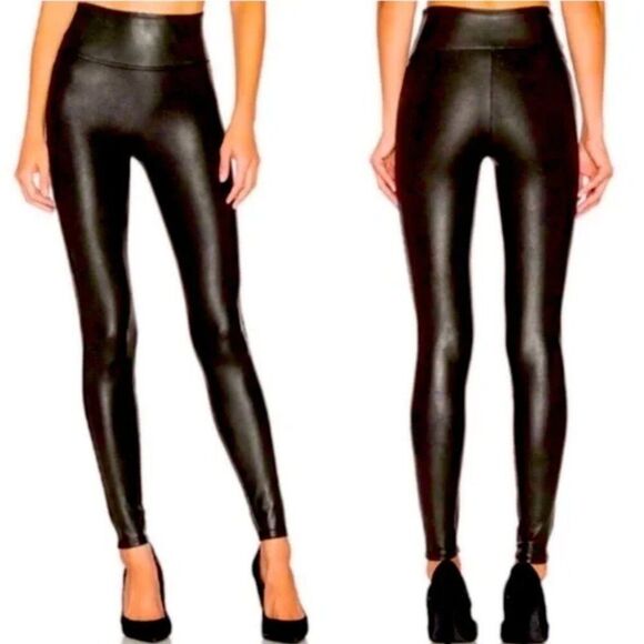 Spanx Faux Leather Leggings Stretch Compression Black Size XL - Picture 1 of 10